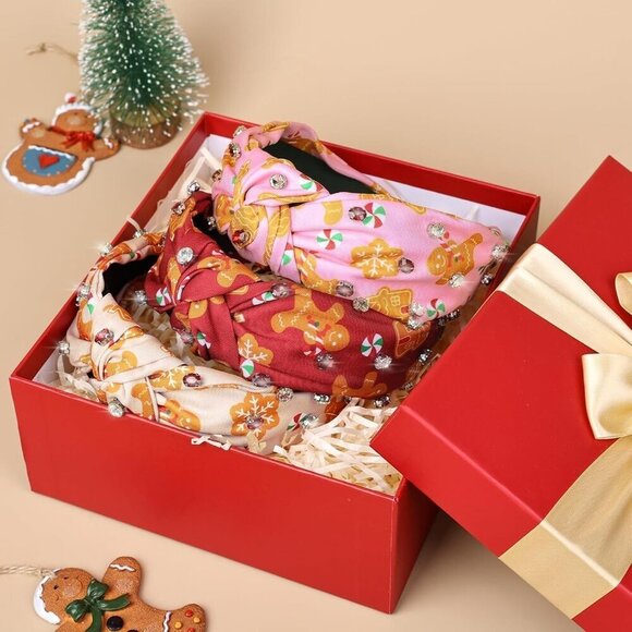 Holiday Gingerbread Headbands Women Girls Rhinestone Fabric Gift Pack main image 6